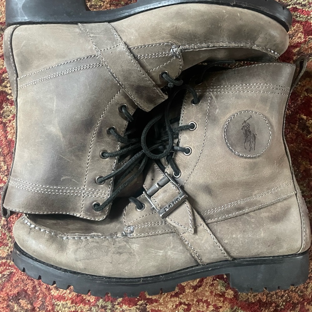 Polo Ralph Lauren Olive Green Nubuck Leather Ranger Boots Buckle Men's Size 10